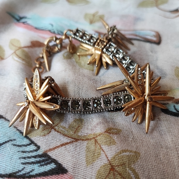 Oxidized Antique Brass Tone J. Crew Fireworks Firecracker Bracelet Spikes Stones - Picture 4 of 13